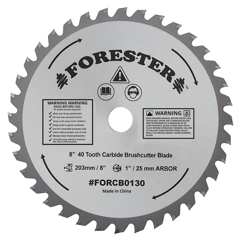 FORESTER Carbide Tip Brush Cutter Blade - 8in x 40 Teeth | Fits Most Straight Shaft Trimmers | Conversion Kit Sold Separately - Image 1